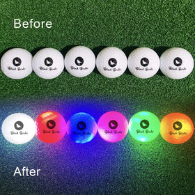 Night golf ball flight trail showing vibrant color glow on the course.