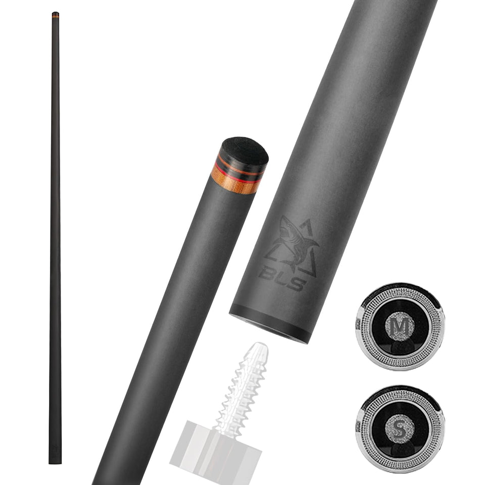 BlkCueShark 29 inch carbon shaft with pro taper for smoother cue action.