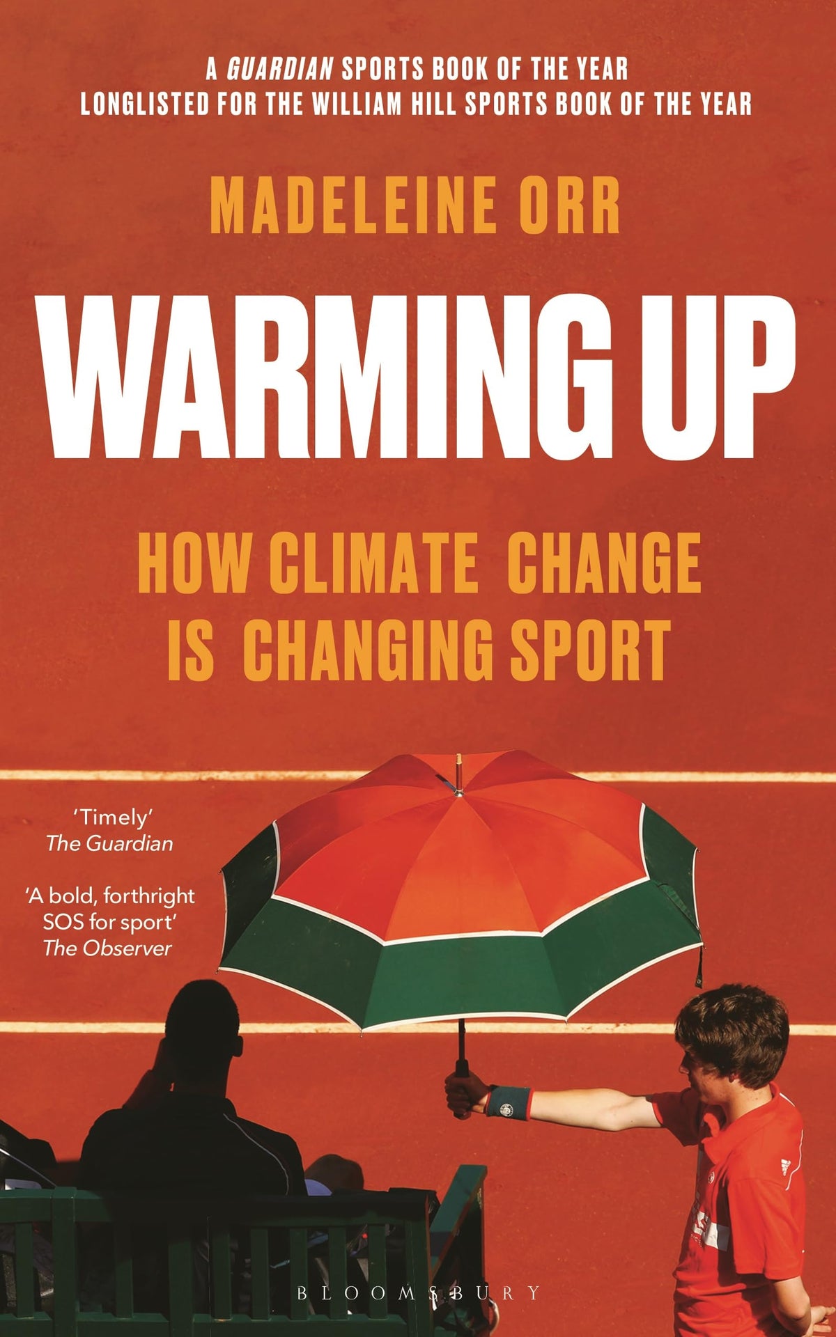 Bloomsbury Warming Up cover; visual focus on climate impacts in sport for informed readers.