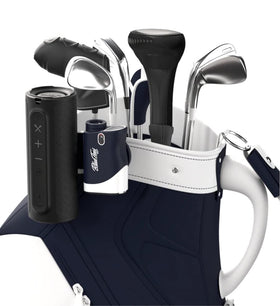 Blue Tees Golf Magnetic Hub black design blends with modern golf bags