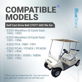 Compatibility chart demonstrates fit for EZGO Marathon and PC4X/PC4GX/PC4GXI.