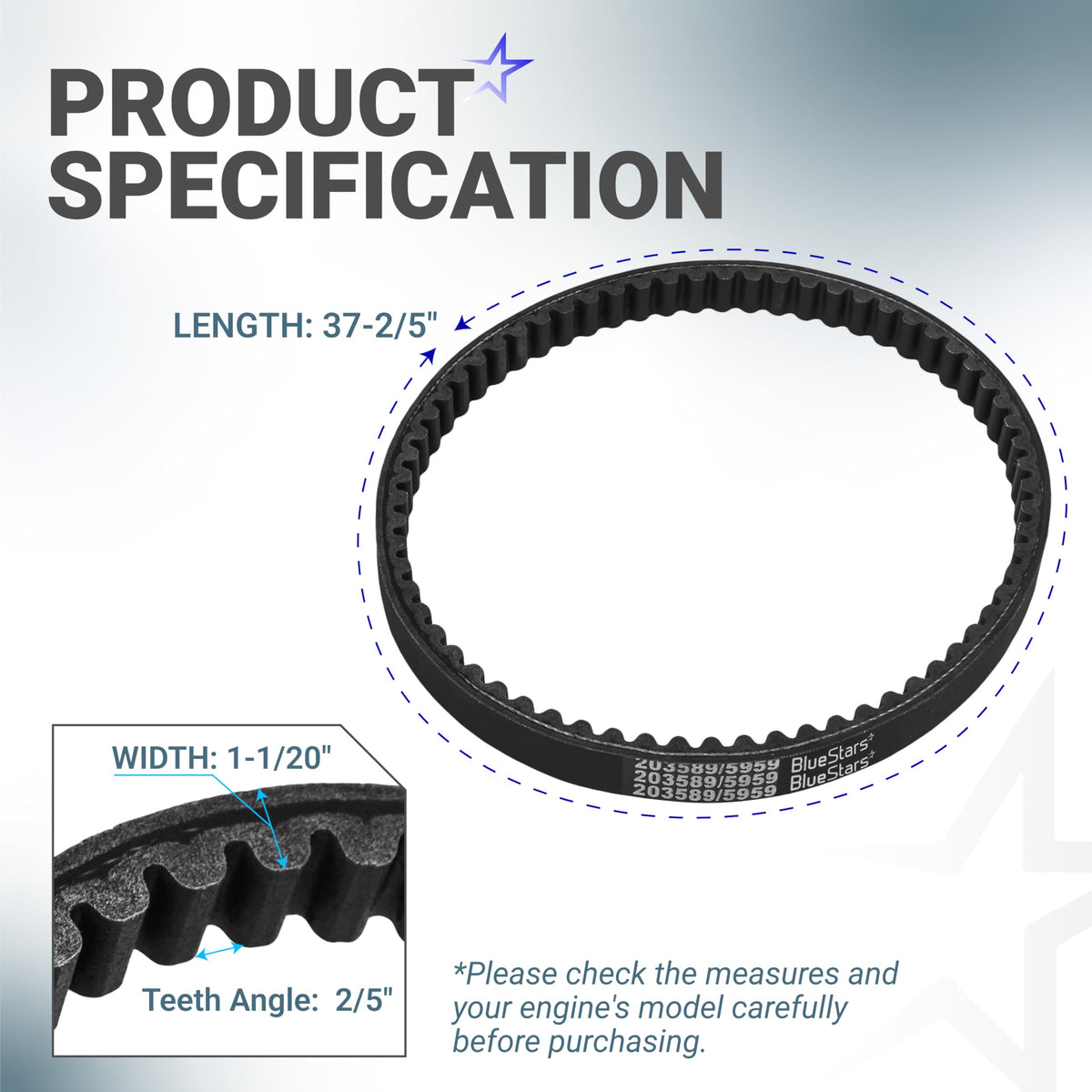 Close-up of EPDM rubber layer on BlueStars belt highlights durable construction.