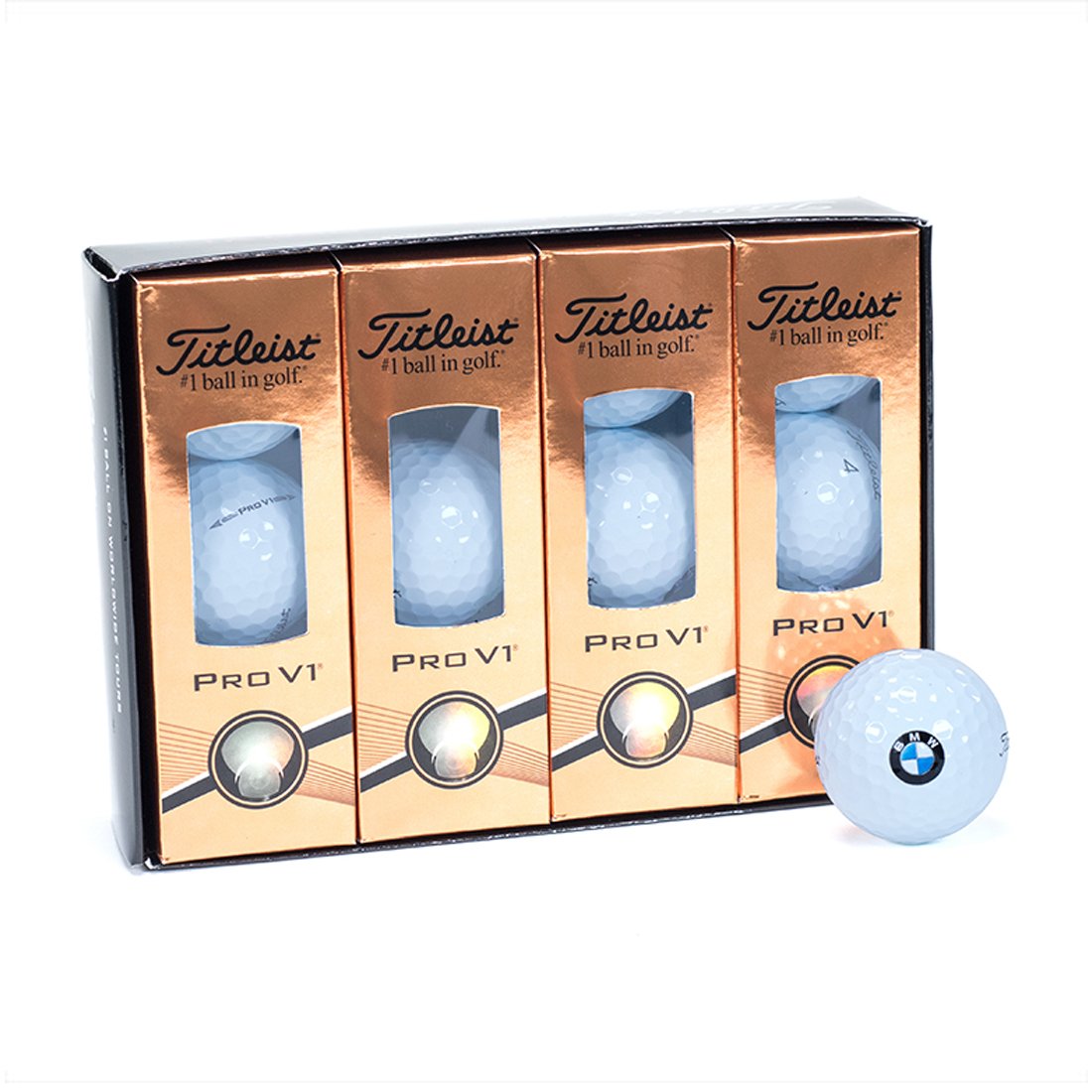 BMW Titleist ProV1 golf balls logo close-up for on-course performance
