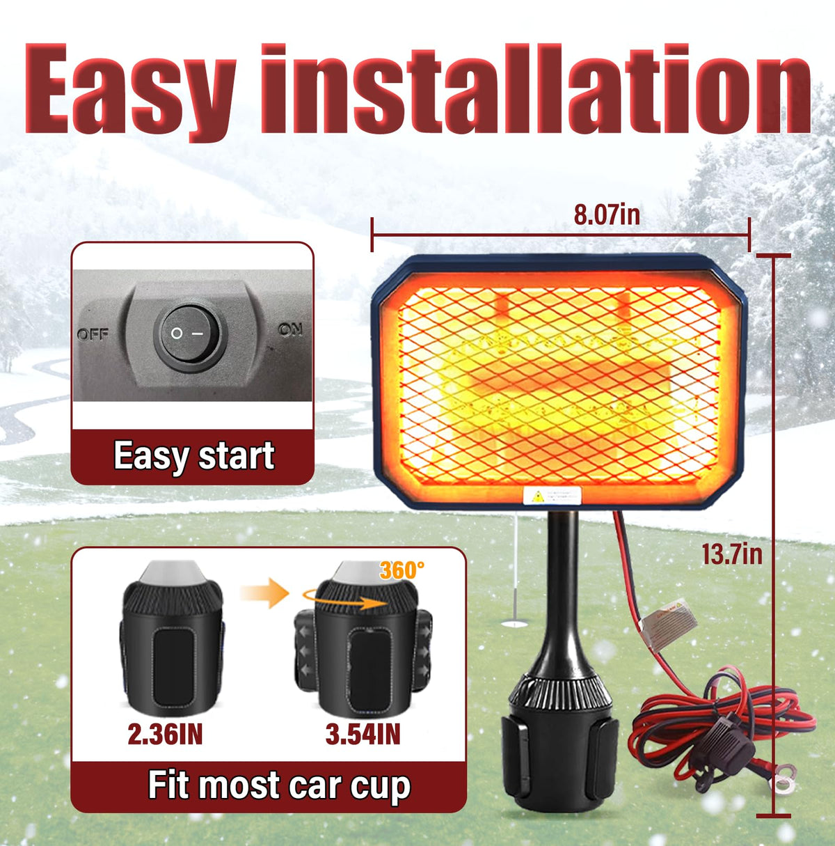 BnPnCn 36V heater control-panel view highlights simple on/off and quick heat access