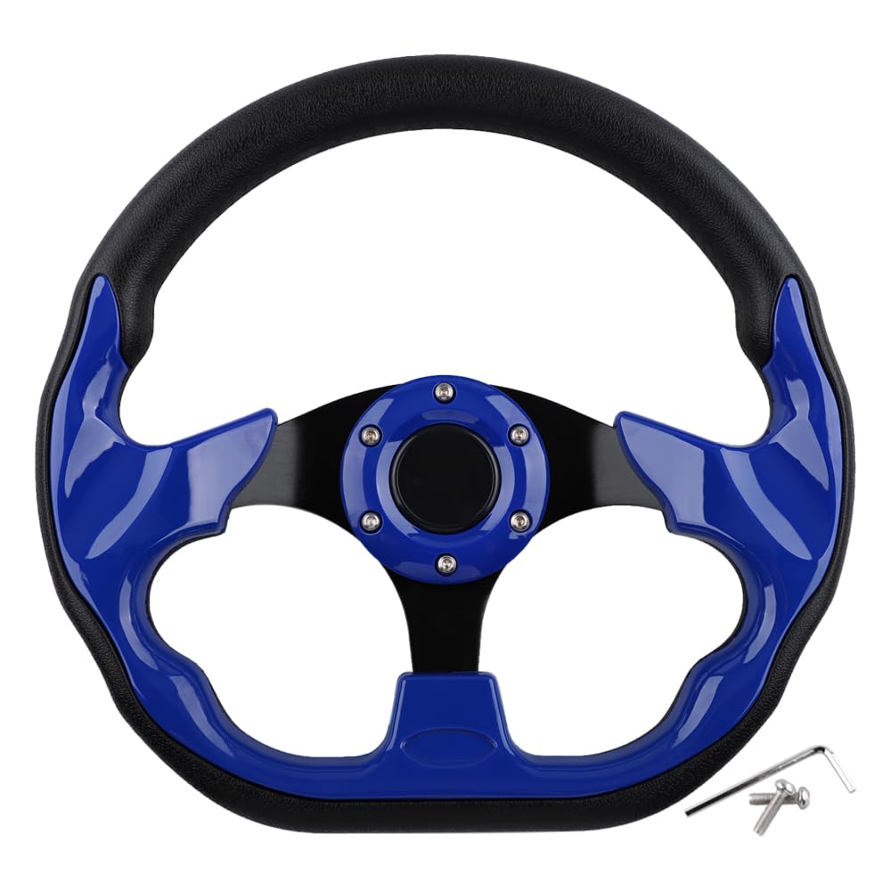 BOBUPLY golf cart steering wheel blue finish with a comfortable, non-slip grip.