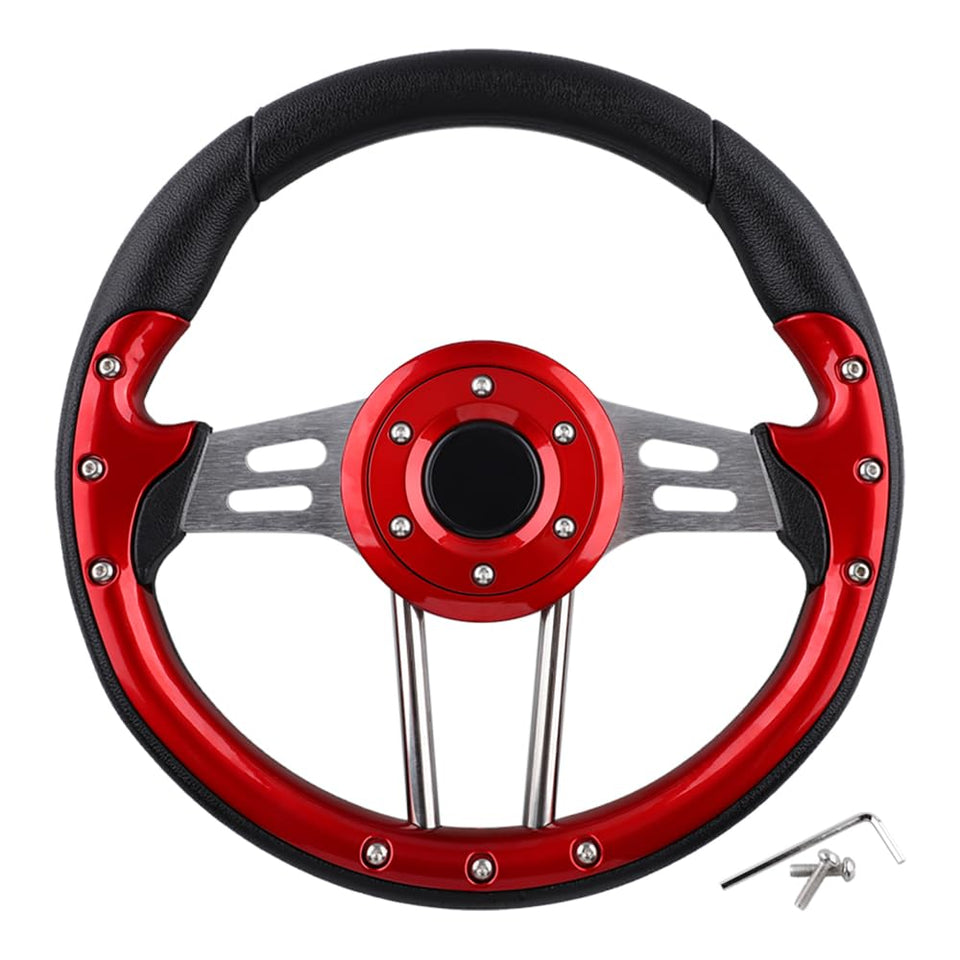 Bobuply golf cart steering wheel in red with ergonomic grip for comfortable driving