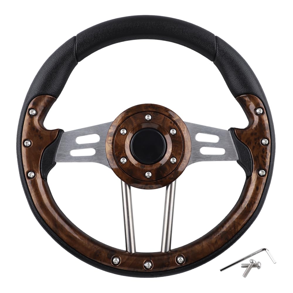 BOBUPLY wood-grain steering wheel for golf carts adds refined style and grip