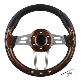 BOBUPLY wood-grain steering wheel for golf carts adds refined style and grip