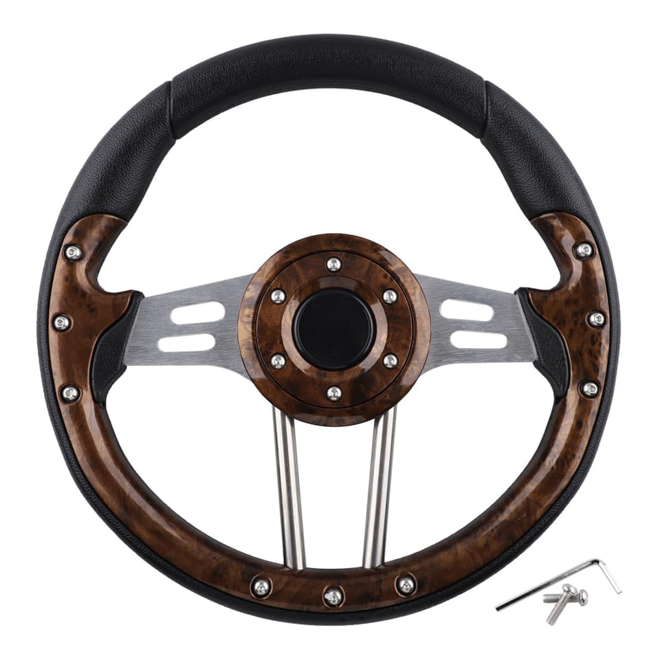 BOBUPLY wood-grain steering wheel for golf carts adds refined style and grip