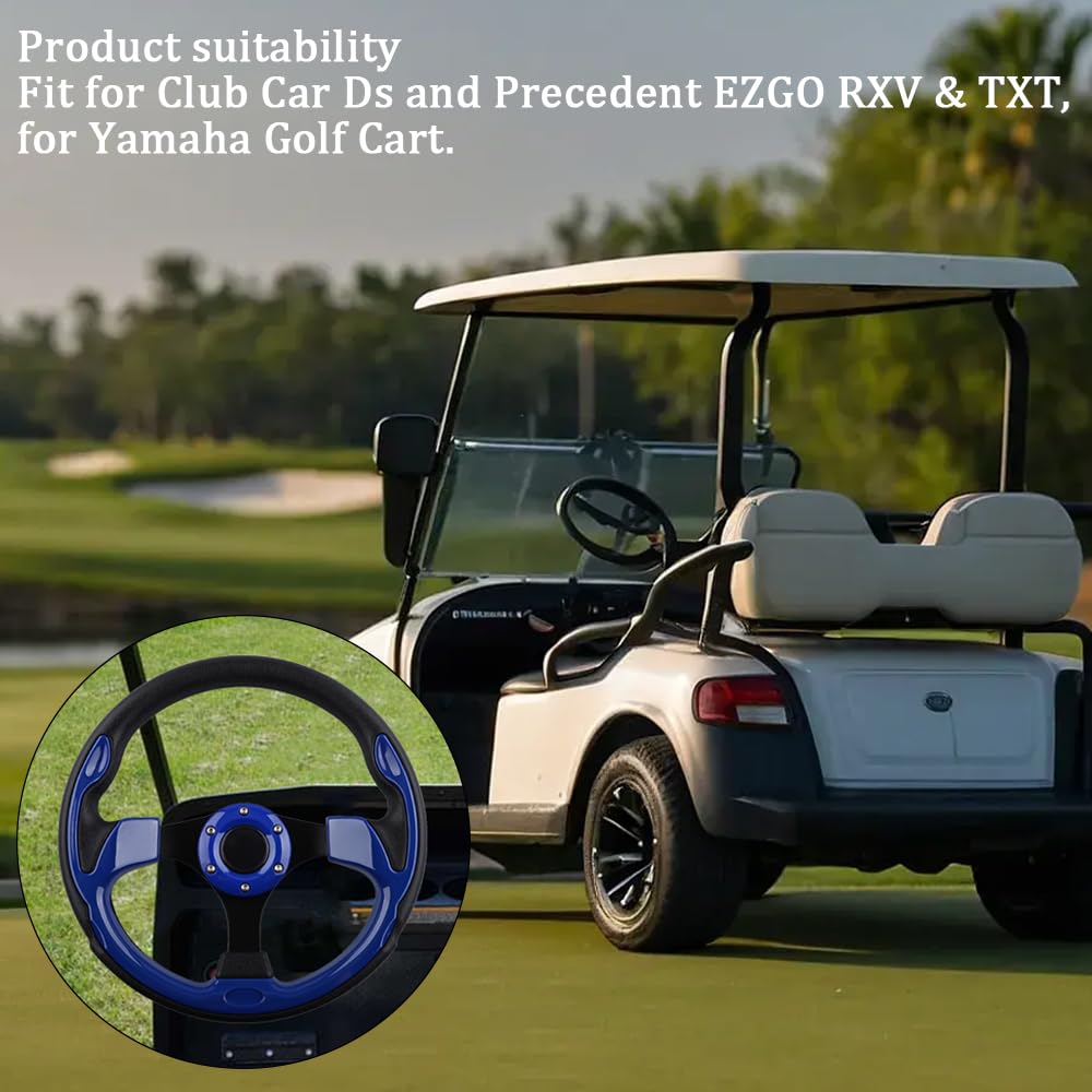 BOBUPLY steering wheel mounted on golf cart blue finish