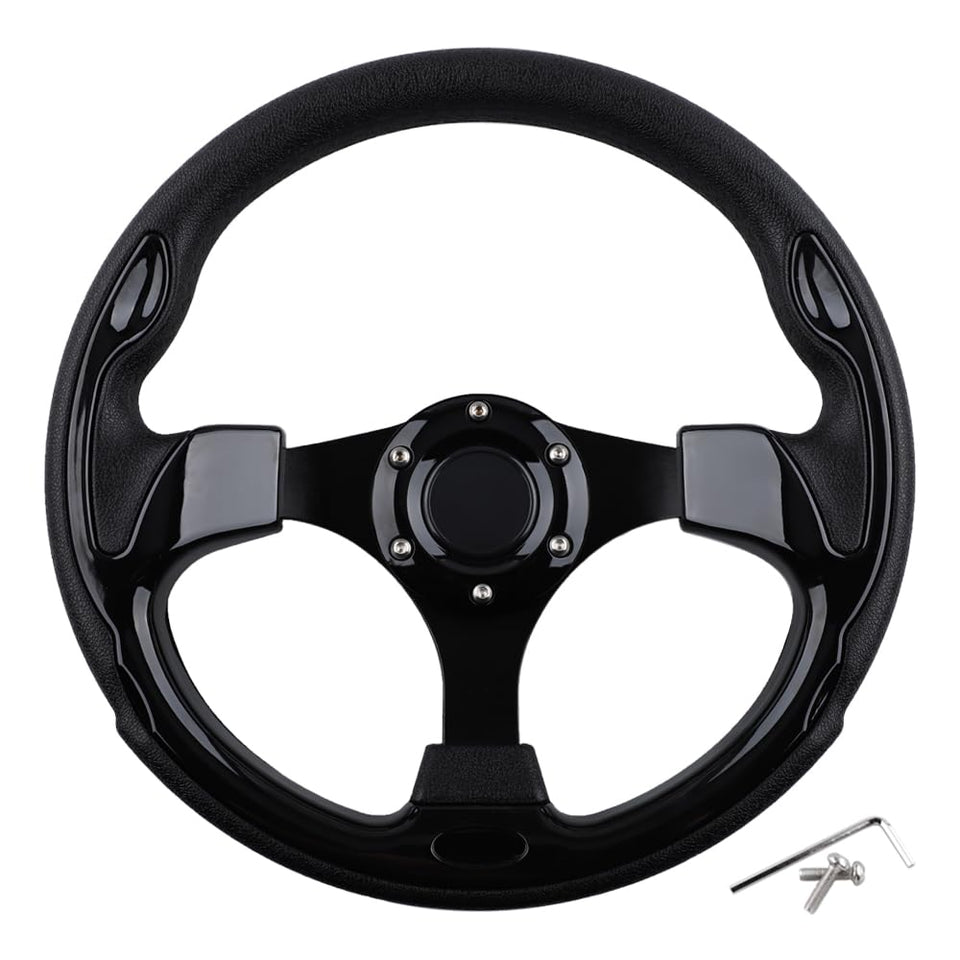 BOBUPLY universal steering wheel front view showing grip and style on a golf cart