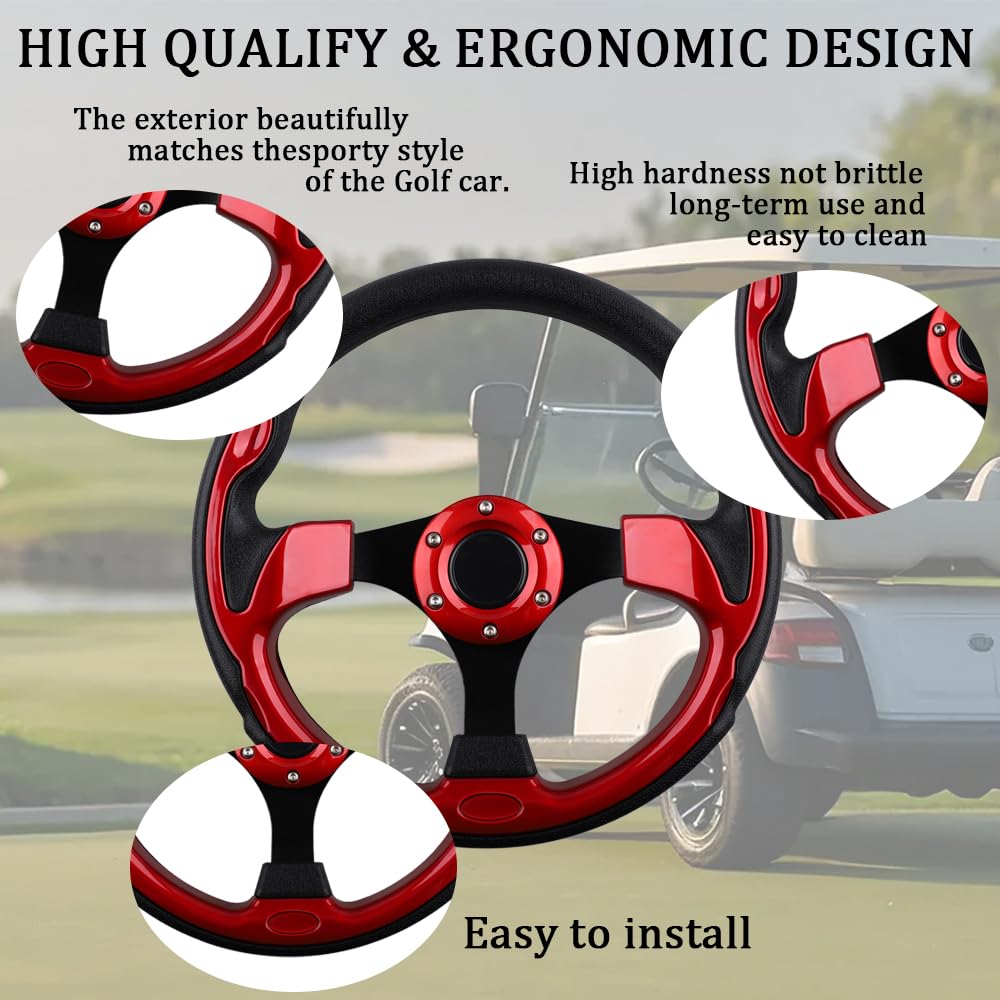 BOBUPLY universal steering wheel red brushed-spokes design adds modern style to your golf cart