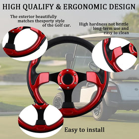 BOBUPLY universal steering wheel red brushed-spokes design adds modern style to your golf cart