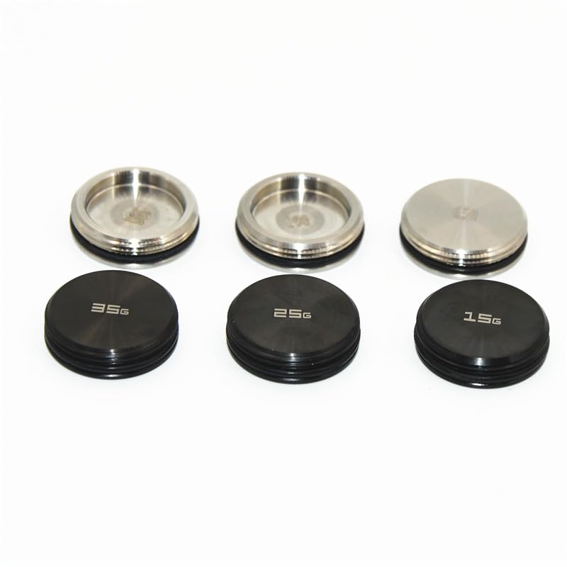 Close-up of Bolton weight block shows durable black 25g screws for easy customization.