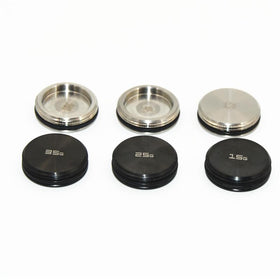 Close-up of Bolton weight block shows durable black 25g screws for easy customization.