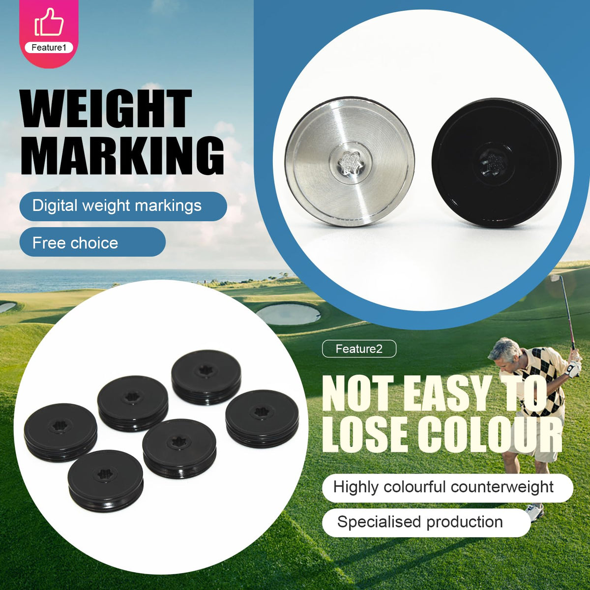 Two Bolton weight blocks on Odyssey AI ONE boost swing control and balance.