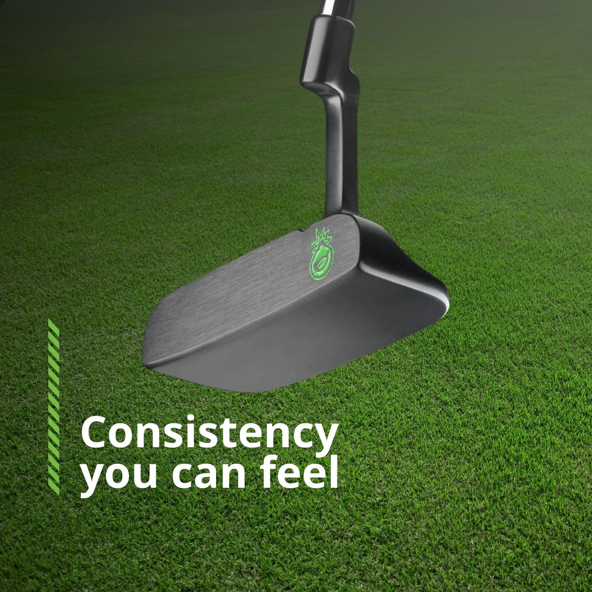 BombTech Golf Blade Putter grip close-up highlights comfortable setup.