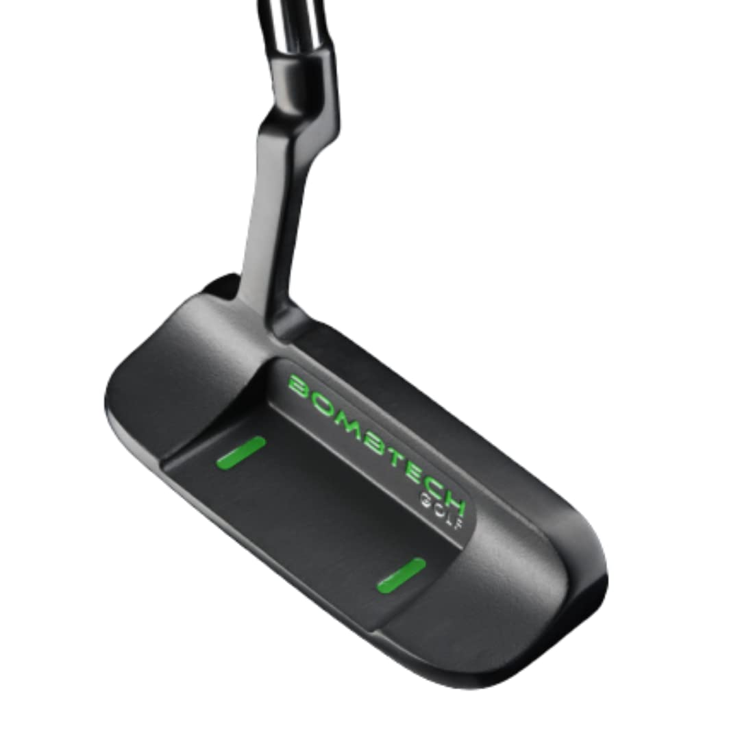BombTech Golf Blade Putter head close-up highlights precision for smooth putts.
