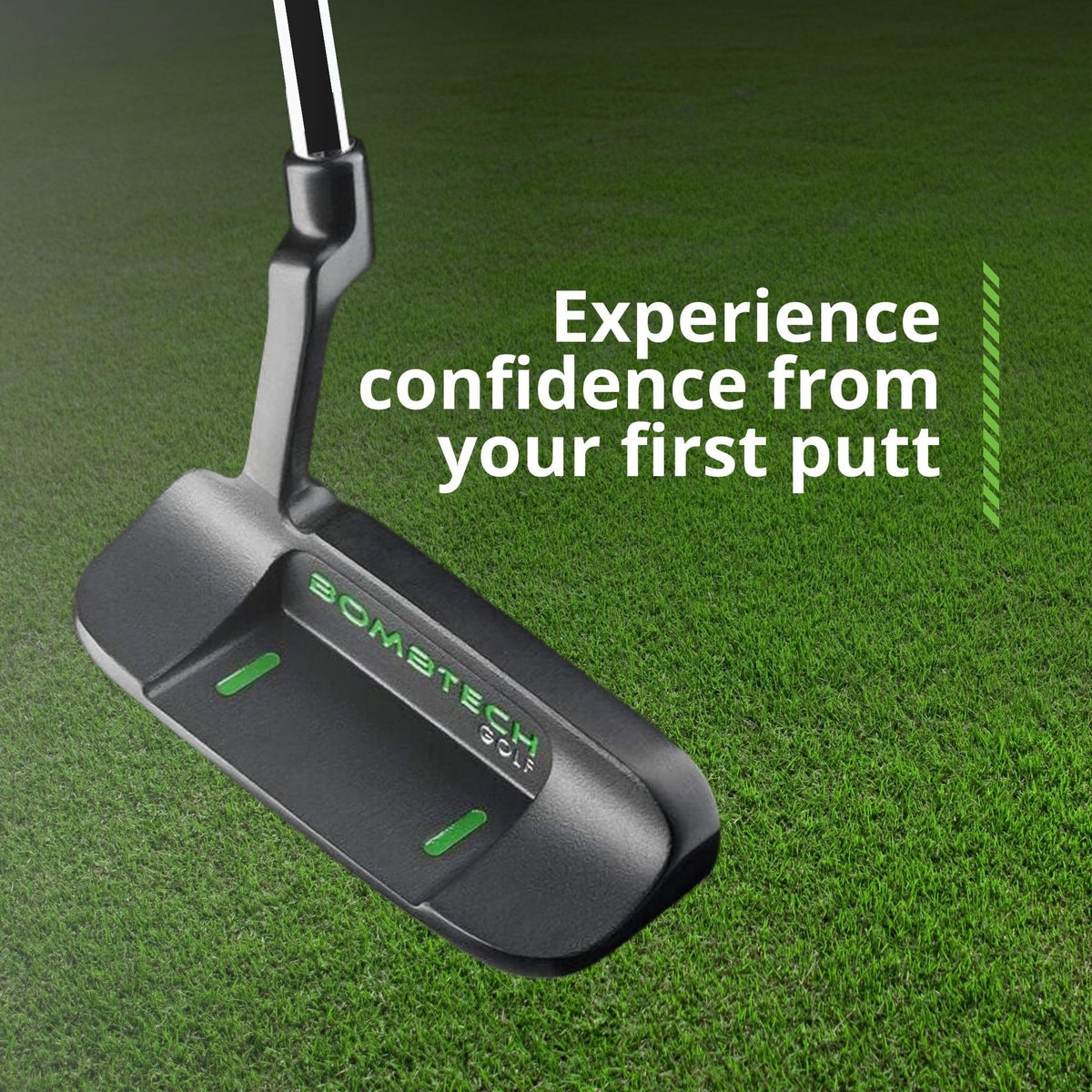 BombTech Golf Blade Putter stroke path demonstrates smooth tempo.