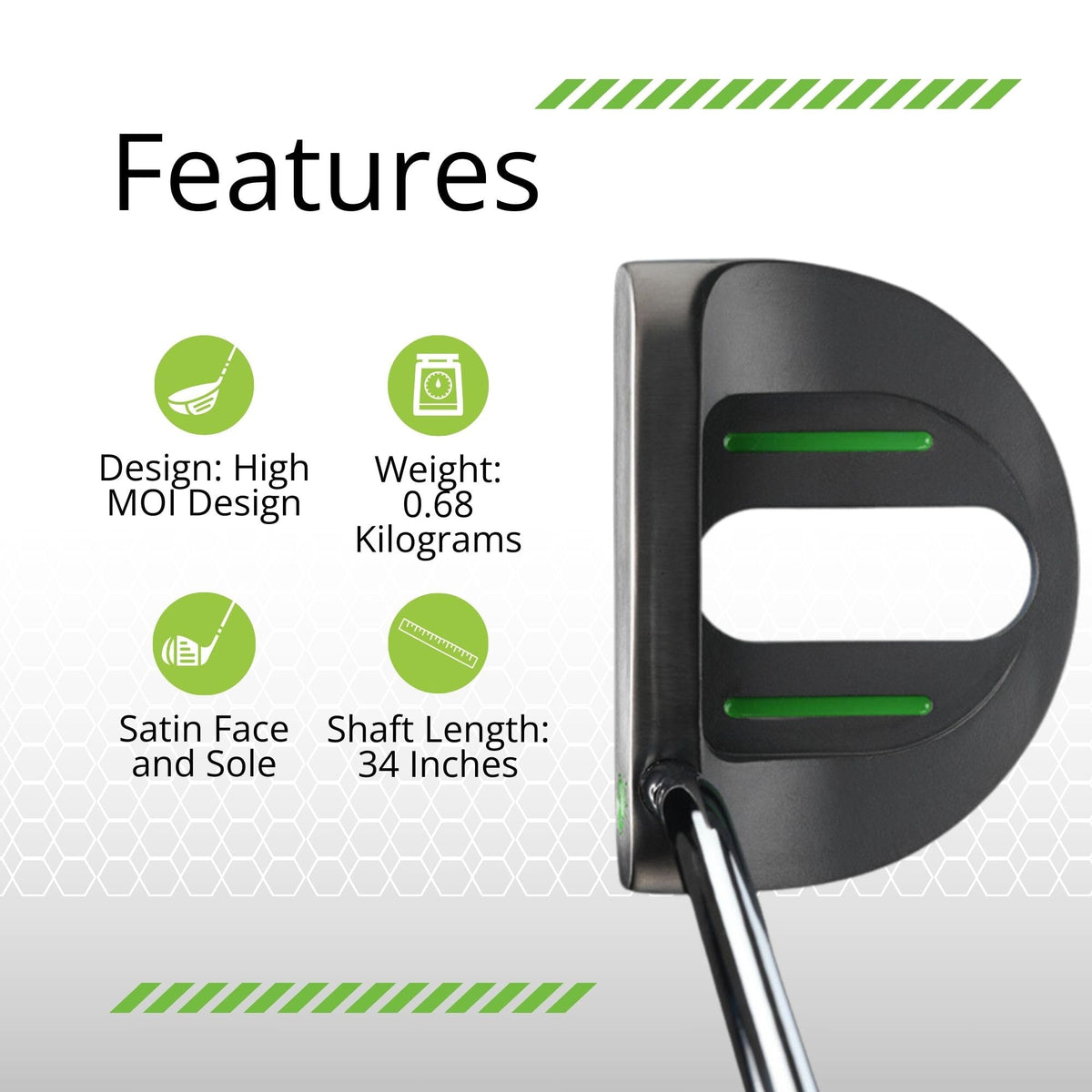 BombTech Golf Mallet Putter alignment design aids precise setup.