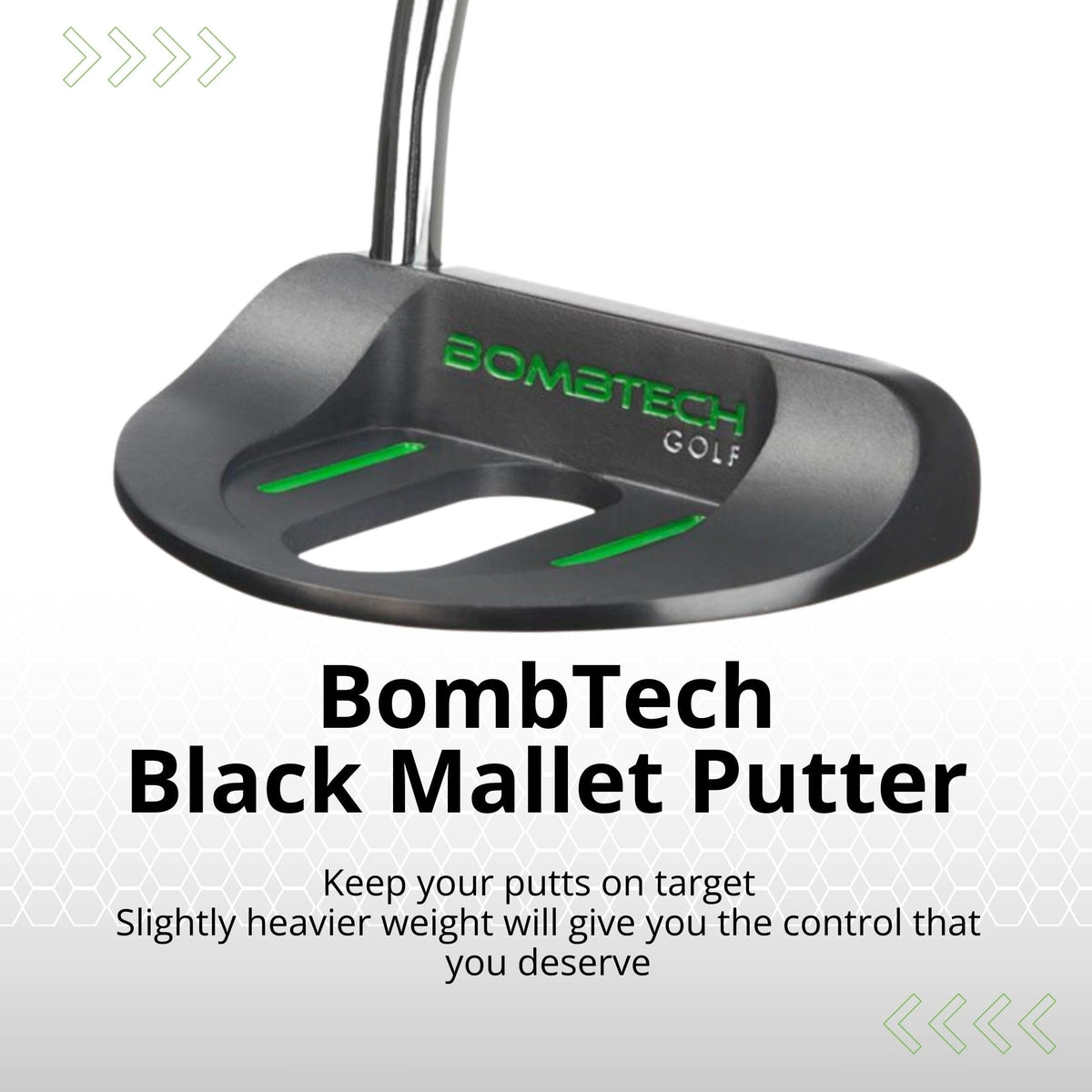 BombTech Golf Mallet Putter high MOI improves stability on putts.