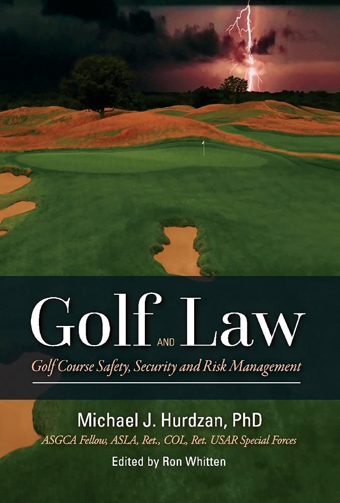 Bookbaby Golf Law cover showing a safety-focused guide for golf course professionals.