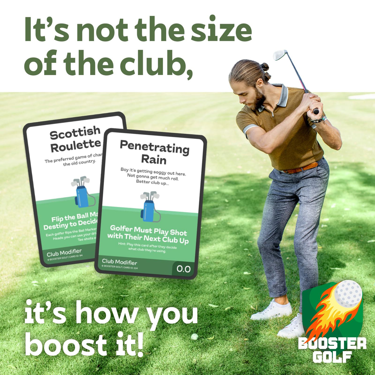 Booster Golf durable-on-course-cards withstand rugged use and glove-hand handling.