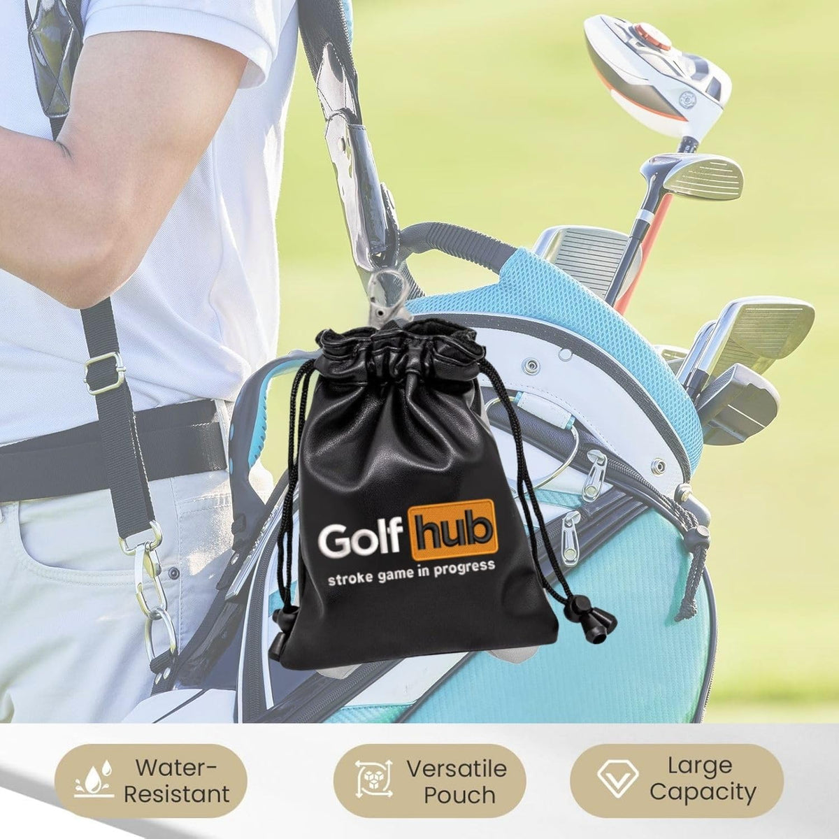 Botogift Funny Golf Valuables Pouch drawstring closeup highlighting quick tightening for on-course security
