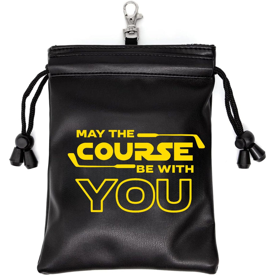 Botogift funny golf valuables pouch front view with secure drawstring closure