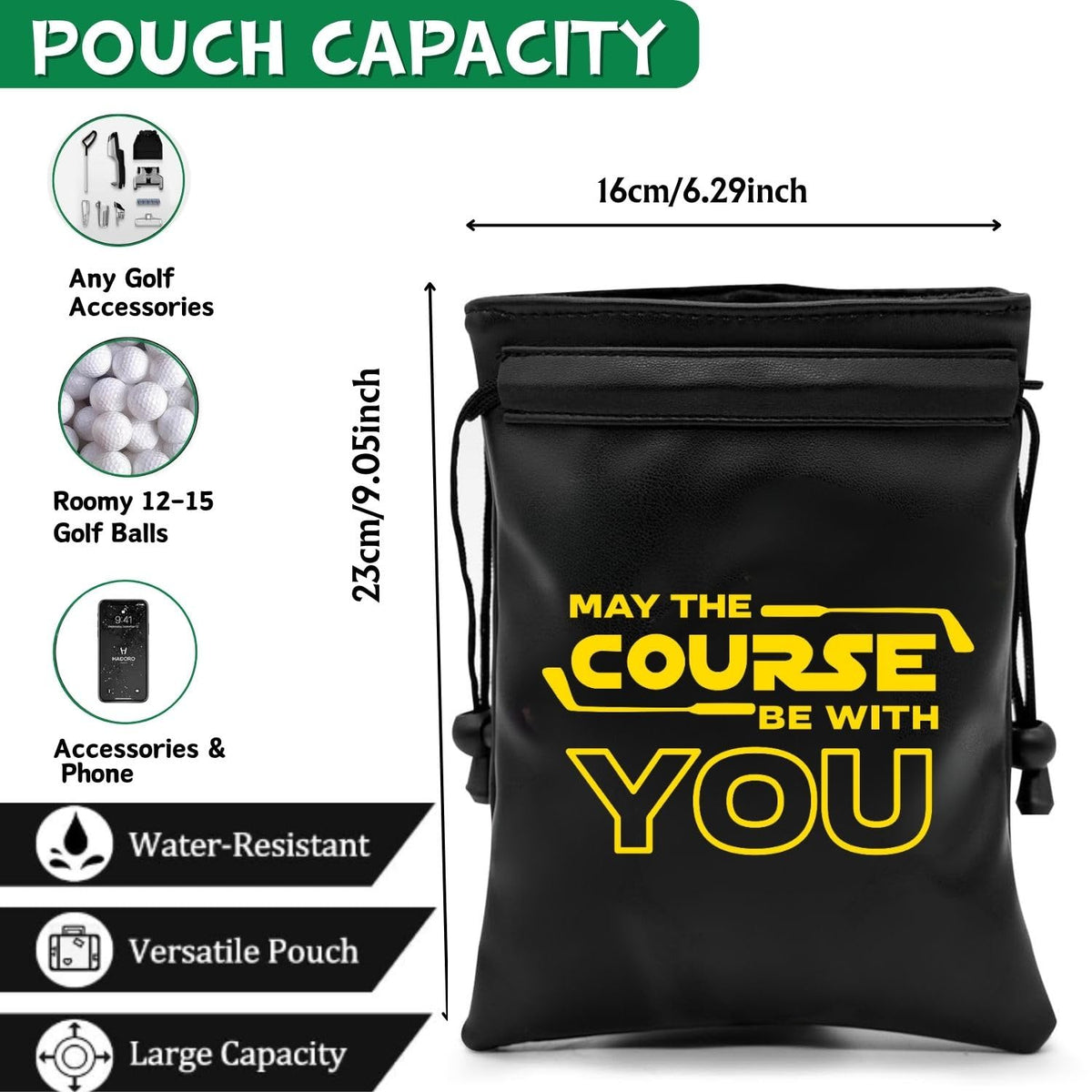 Botogift May the Course Be With You branding tag on the pouch