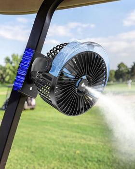 BOYISEN magnetic golf cart fan with misting provides cooling on hot days