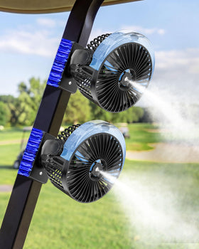 BOYISEN magnetic golf cart fan with misting cools on the course.