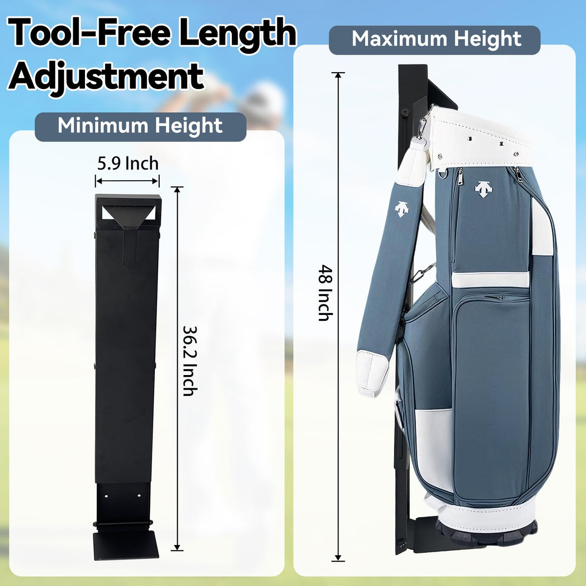 Bpbdzz Golf Bag Holder with adjustable height from 36.2 to 48 inches for tall bags.