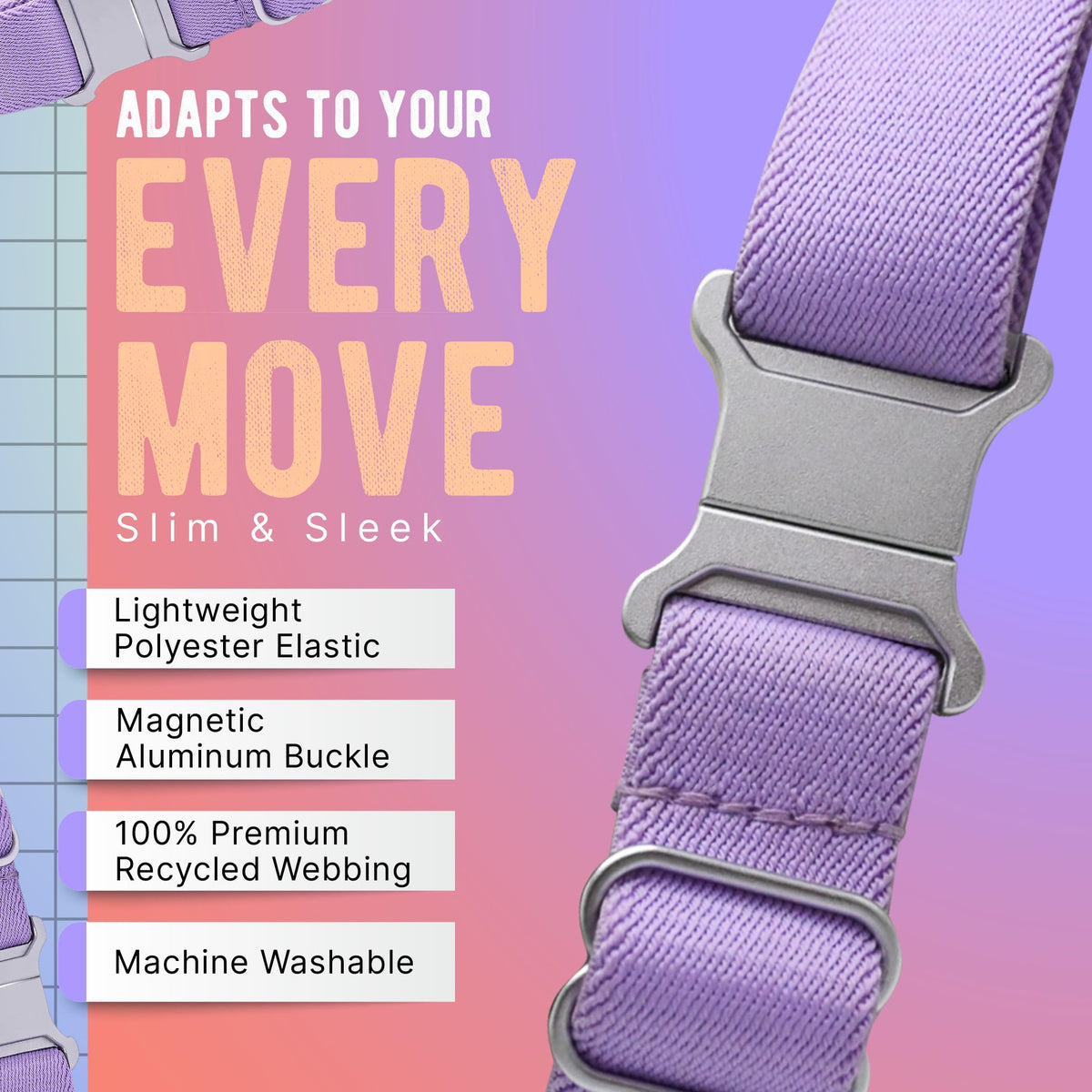 Braxley Wonder Belt elastic fabric stretches for all-day comfort.