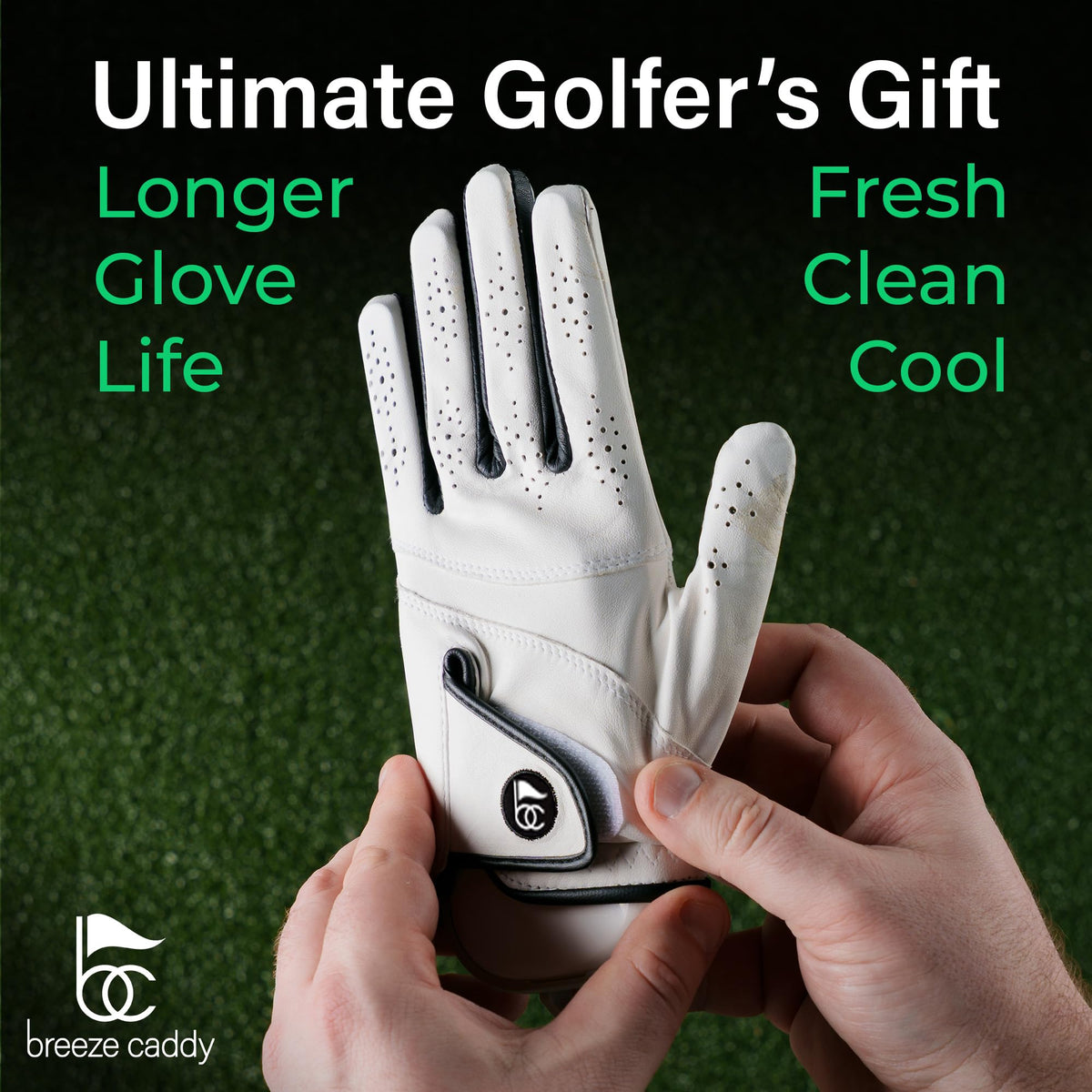 Breeze Caddy mini-fan closeup highlights portable power for gloves