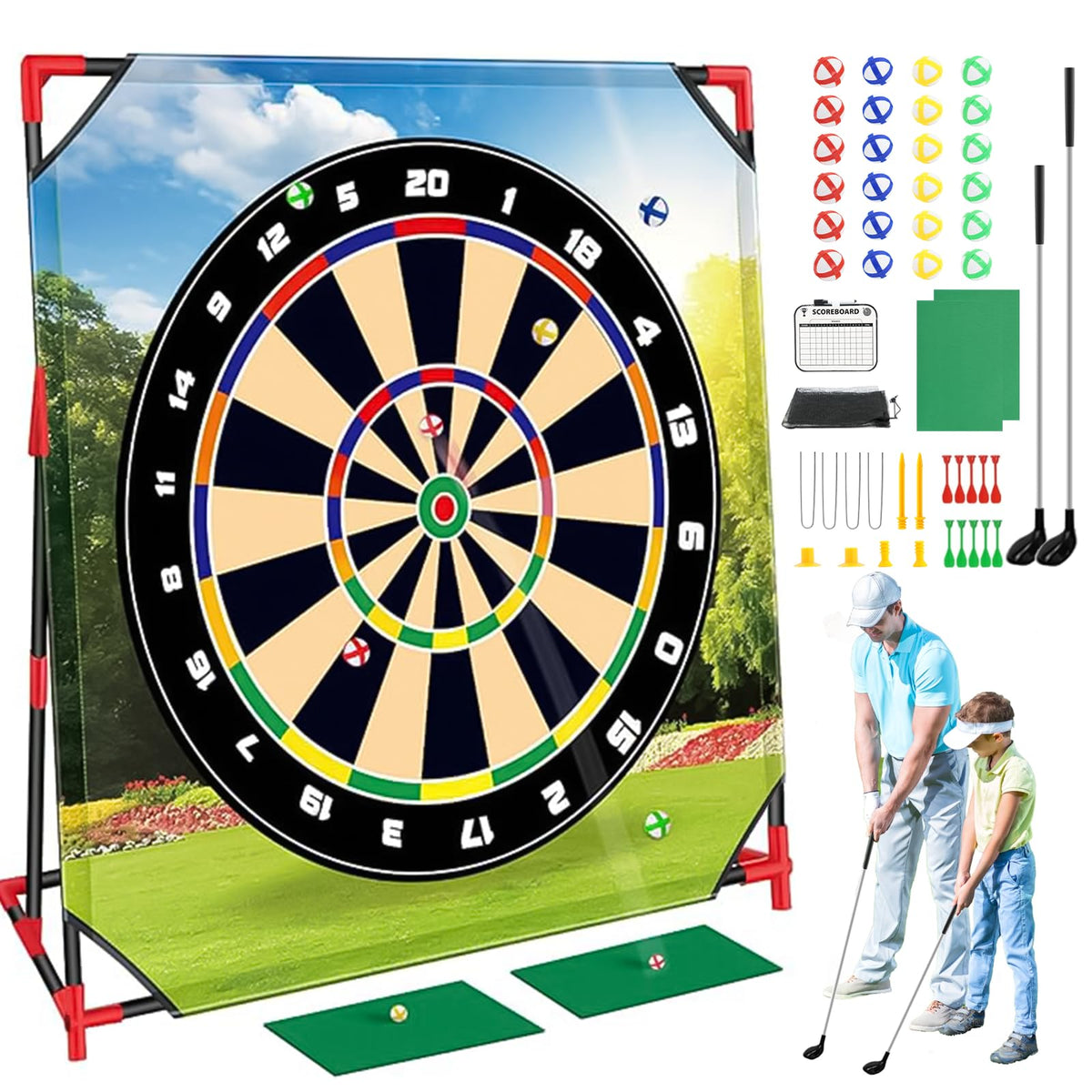 Brezzolife golf chipping game with stand for backyard fun and easy setup.