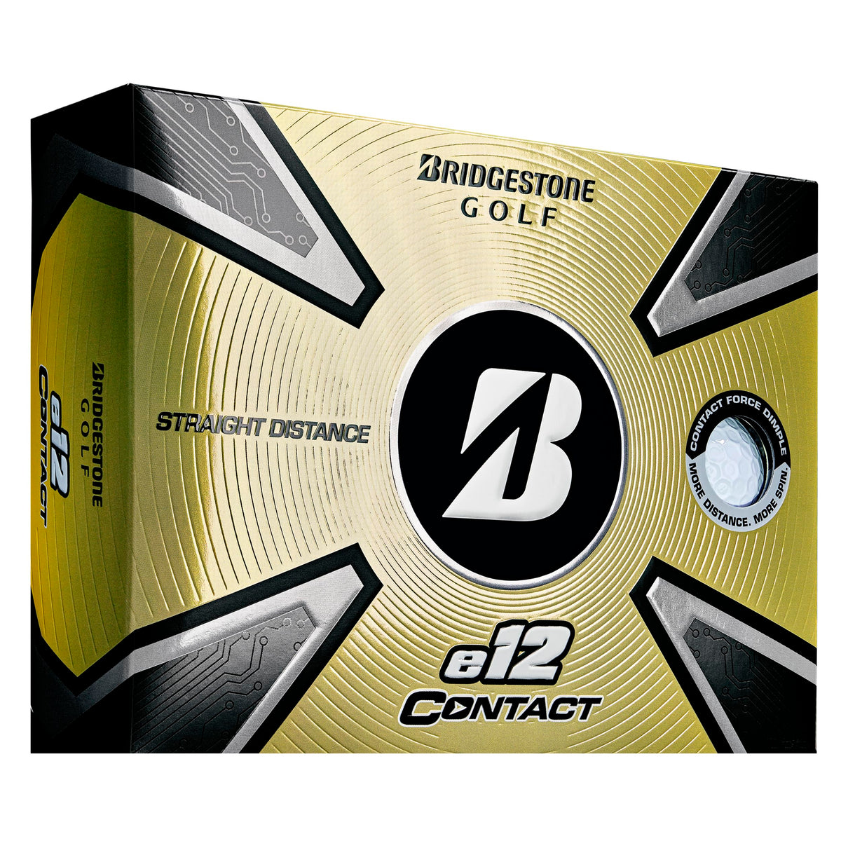 Bridgestone e12 Contact ball with new cover and dimple pattern for energy transfer.