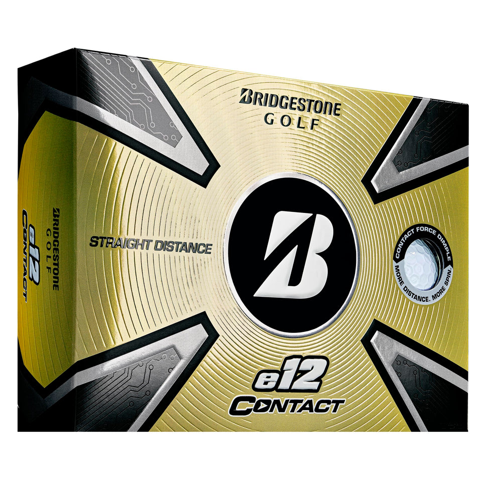 Bridgestone e12 Contact ball with new cover and dimple pattern for energy transfer.
