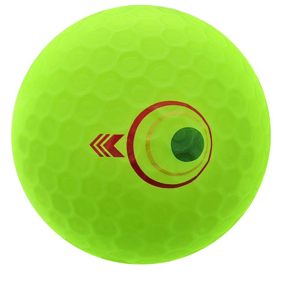 Bridgestone Golf e12 Straight Matte Green ball closeup, showcasing dimple design that reduces side spin.
