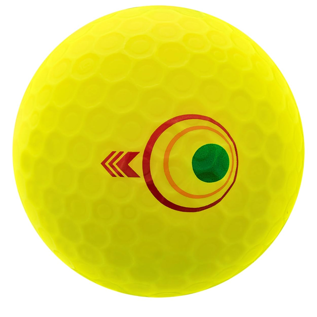 Bridgestone e12 Matte Yellow close-up of dimple pattern designed for forgiveness
