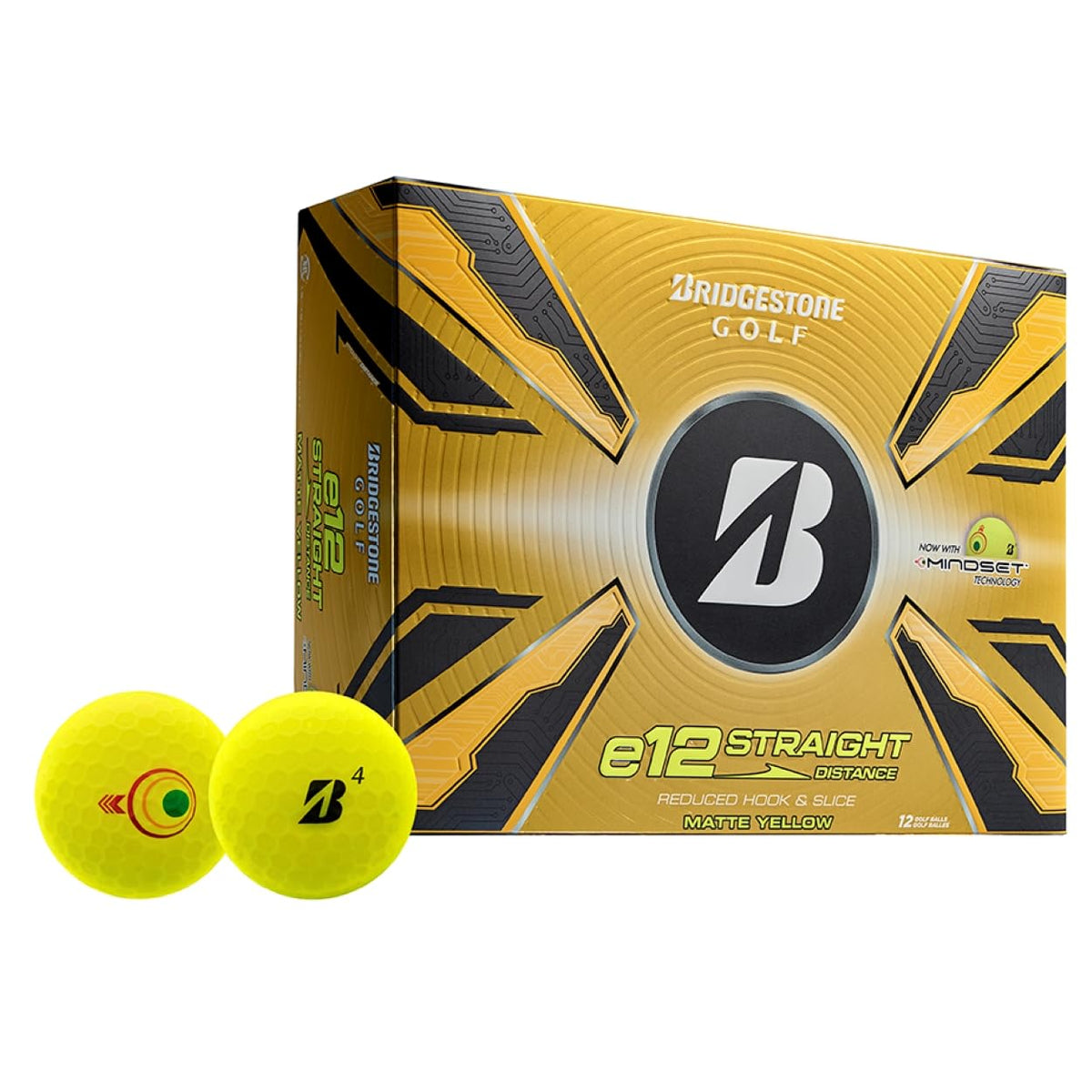 Bridgestone Golf e12 Straight Matte Yellow front cover for confident alignment and visibility