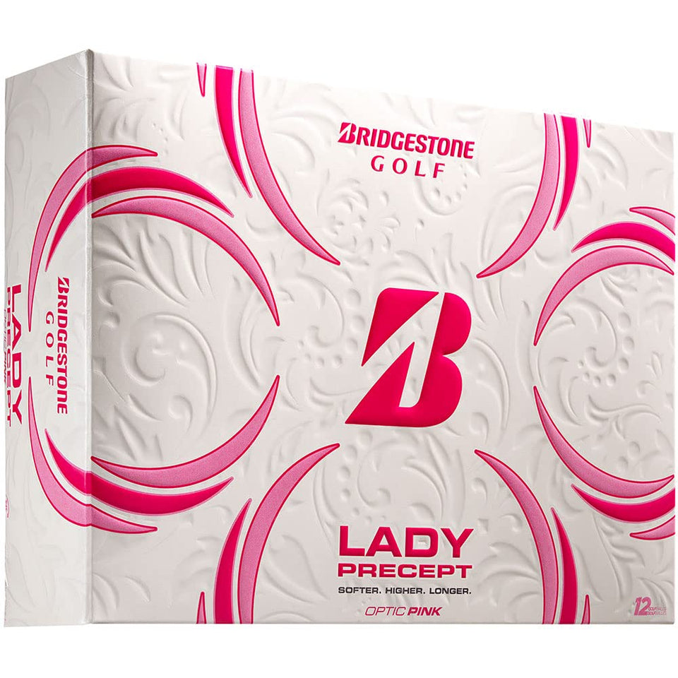 Bridgestone Golf Lady Precept Pink golf balls for softer feel and higher flight.