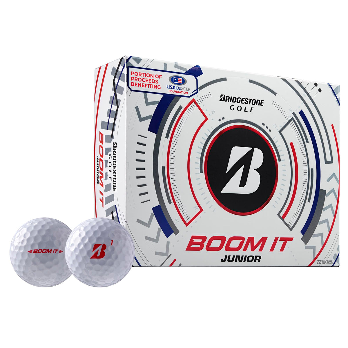 Bridgestone Boom It Jr ball with 360 Degree MindSet Green Dot aids alignment