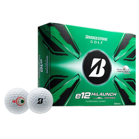 Bridgestone Golf e12 HiLaunch White ball closeup with soft core for higher launch.