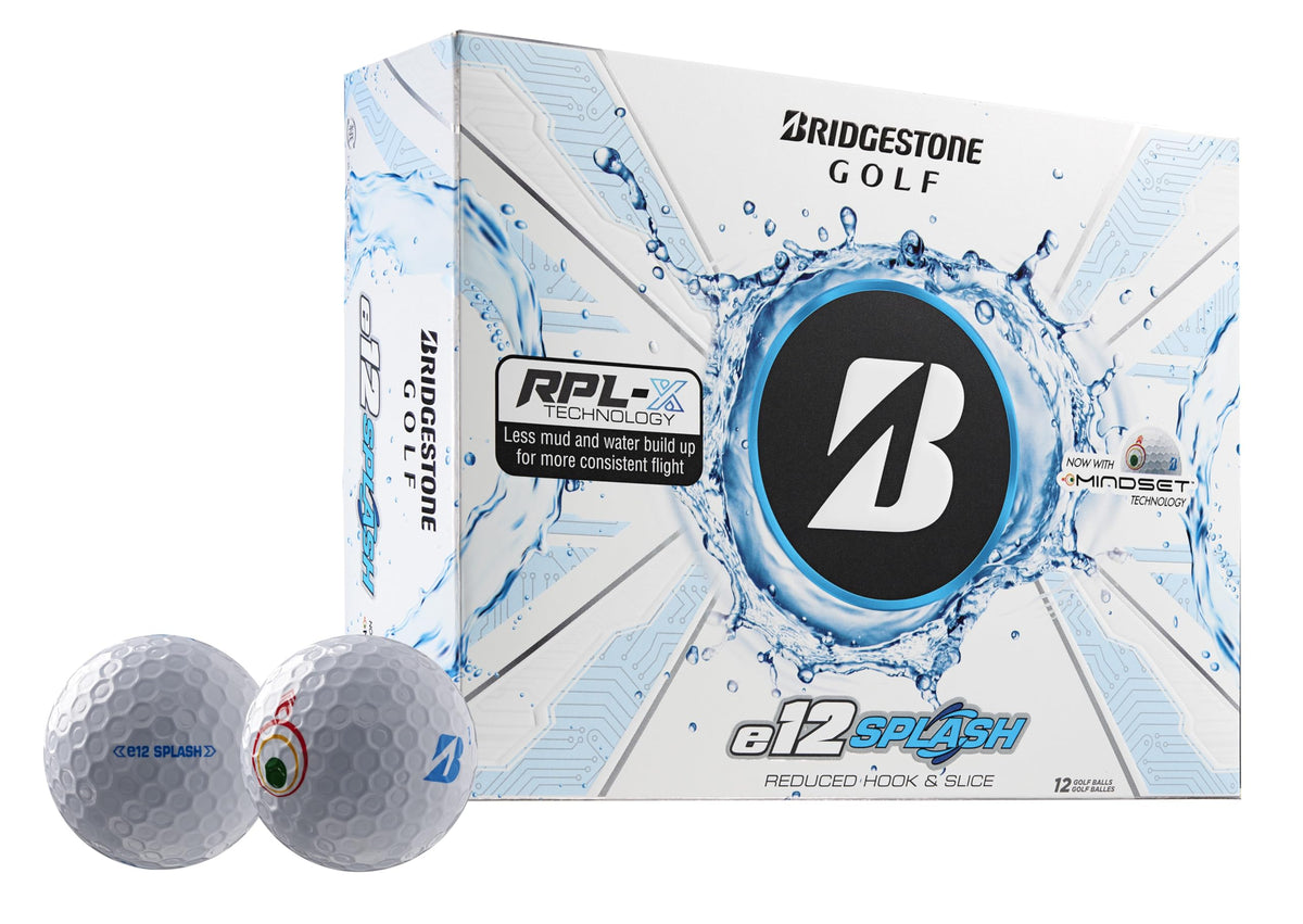 Bridgestone Golf e12 Splash cover close-up shows water-repellent coating for dry play