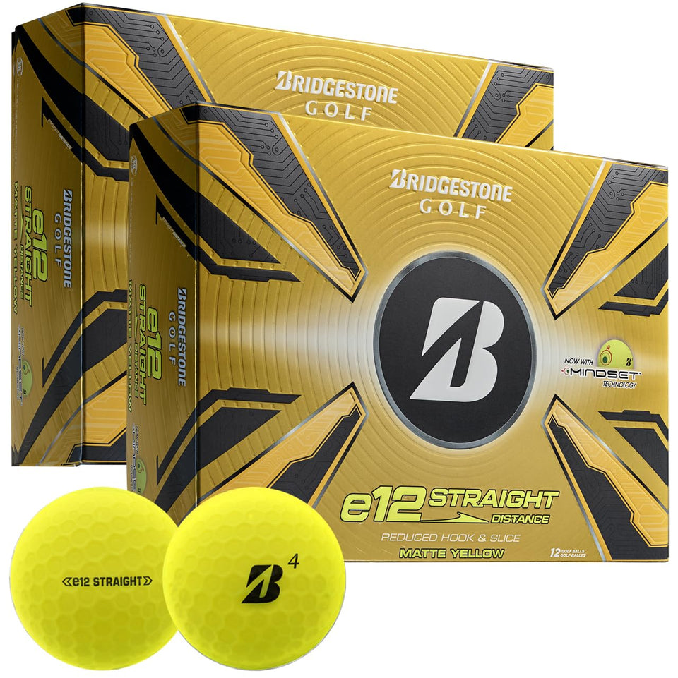 Bridgestone Golf e12 Straight Matte Yellow double-dozen pack ready for travel and practice