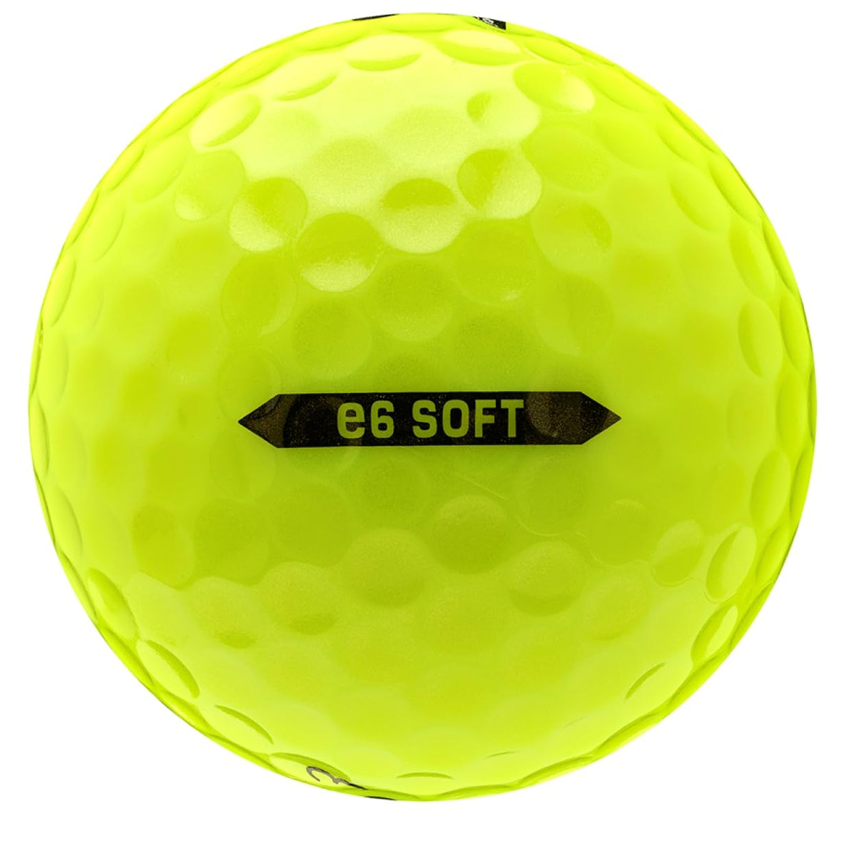 Bridgestone e6 Soft Yellow ball dimple close-up for control and feel.