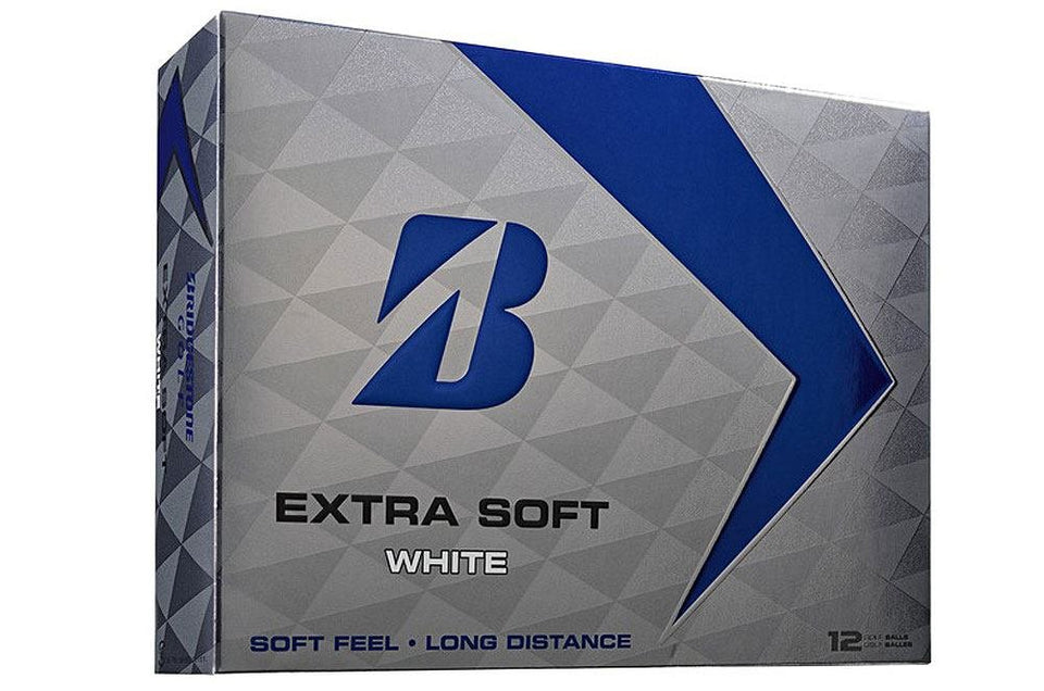 Bridgestone Golf Extra Soft White 2017 pack, front view showing soft feel and distance potential.