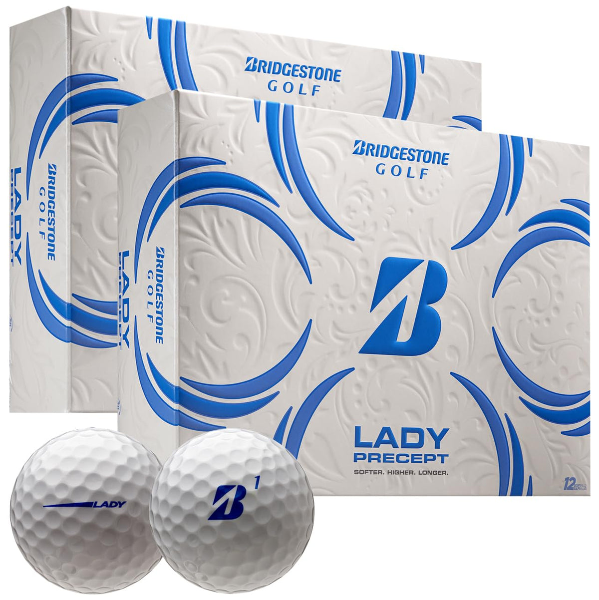 Bridgestone Golf Lady White Double Dozen package for on-course use and practice with softer feel.