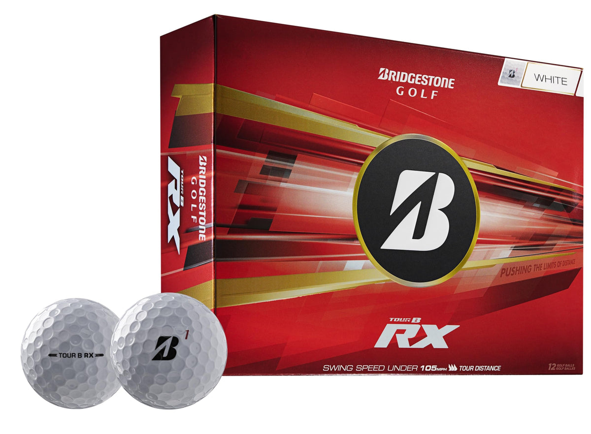 Bridgestone Golf Tour B RX White ball front view highlighting distance potential